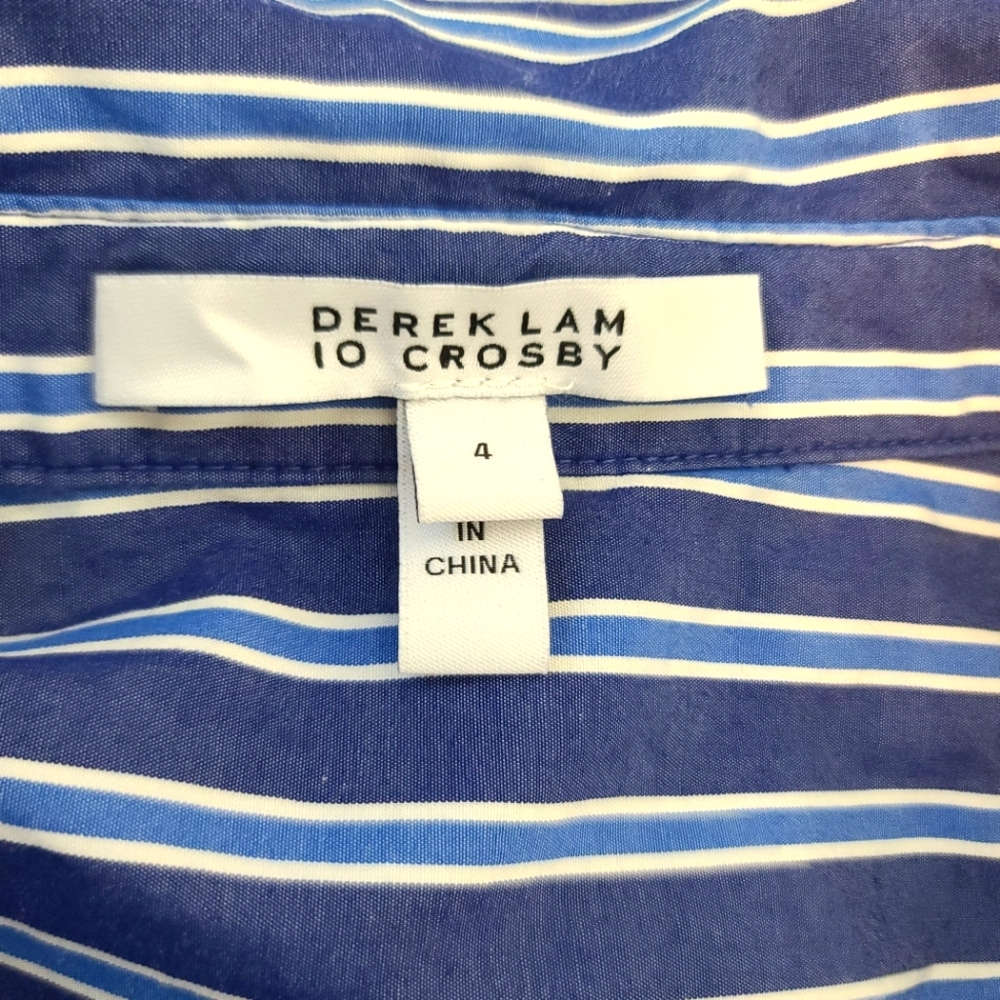 Derek Lam 10 Crosby Striped Blue Fit and Flare Long Sleeve Mini Dress Size 4 - Picture 3 of 8